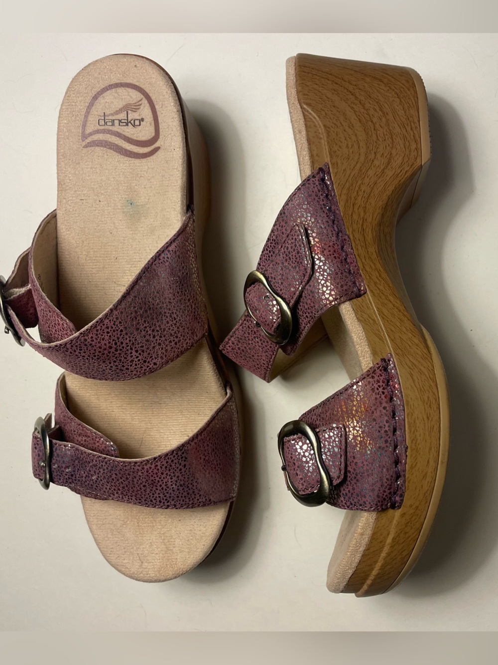 Dansko Sophie Iridescent Pink/Purple Metallic Leather Sandal Clogs EU39 US 8.5/9